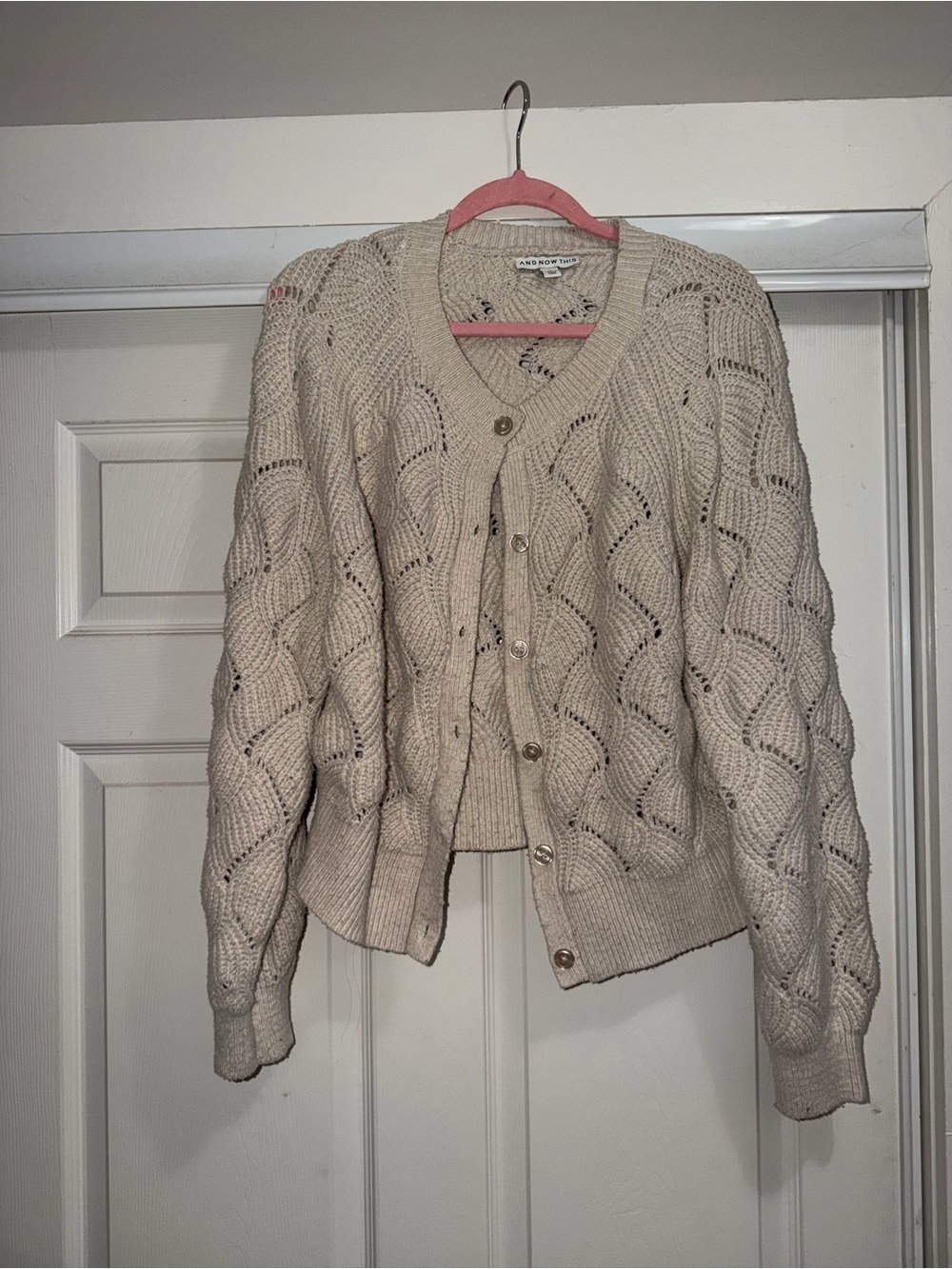 Openwork Knit Cream Cardigan Sweater